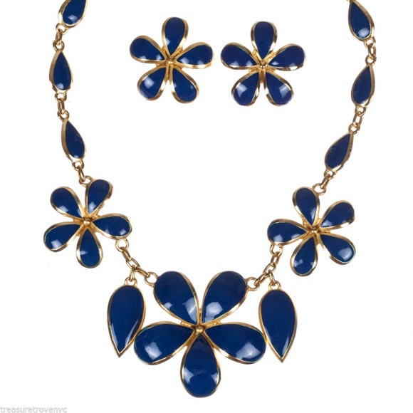 Balenciaga Two-Piece Gold and Blue Enamel Flower S - Picture 1 of 7